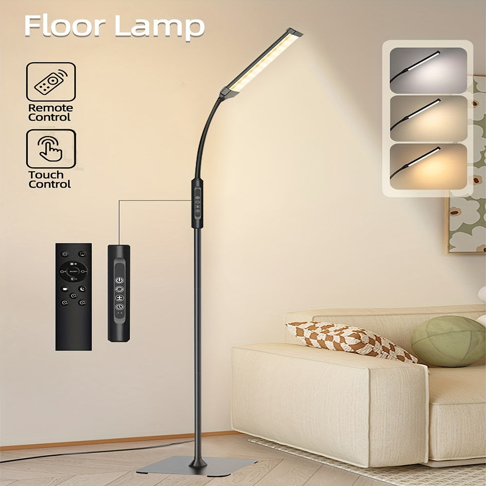 Adjustable LED Floor Lamp with Touch Control Gooseneck Black Metal 3 Color Modes