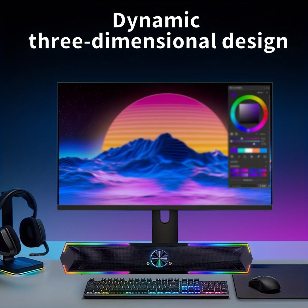 4D Surround Soundbar for PC Wireless Stereo RGB LED Gaming Home Theater