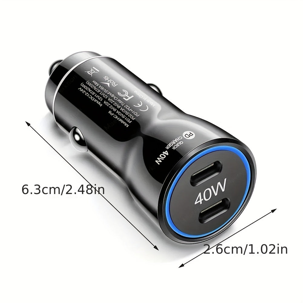 Dual PD Car Charger USB Type C Fast Charger for Phone, 40W