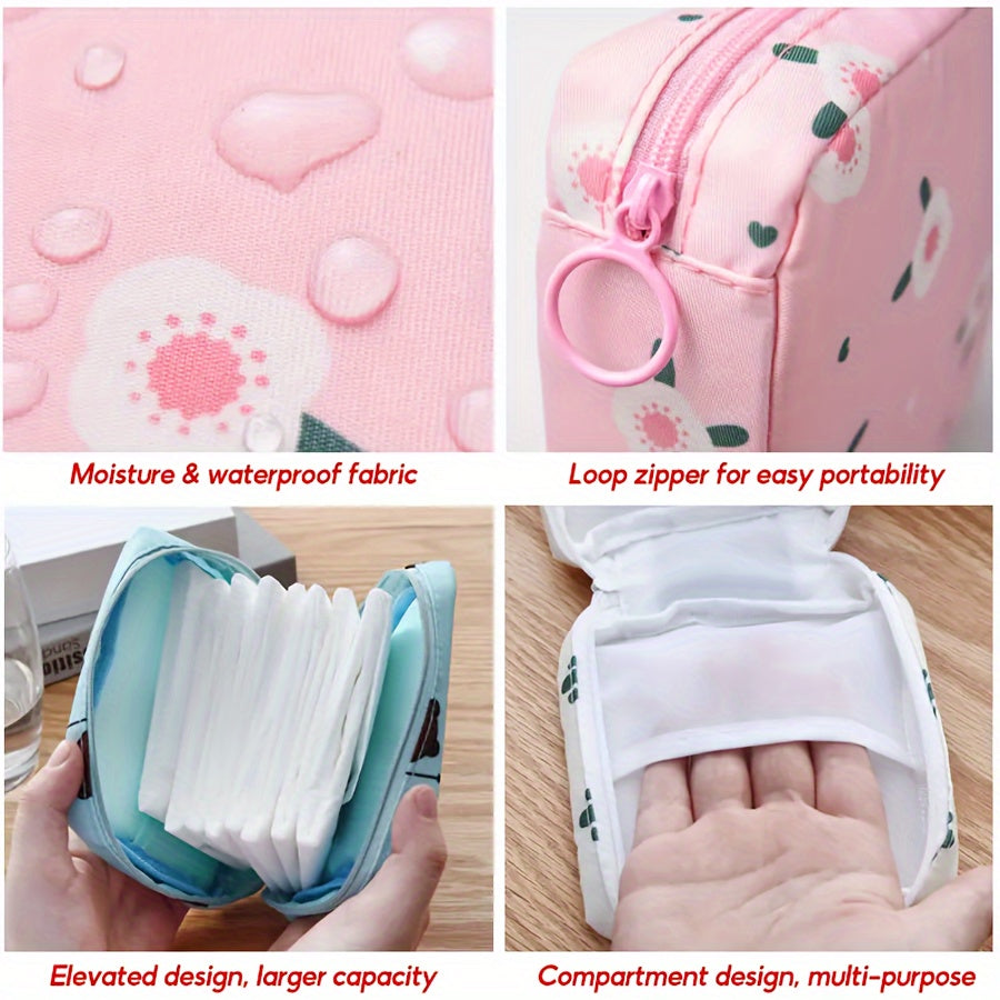 Bolsa de almacenamiento de dibujos animados para niñas para productos menstruales, duradera, portátil, rosa