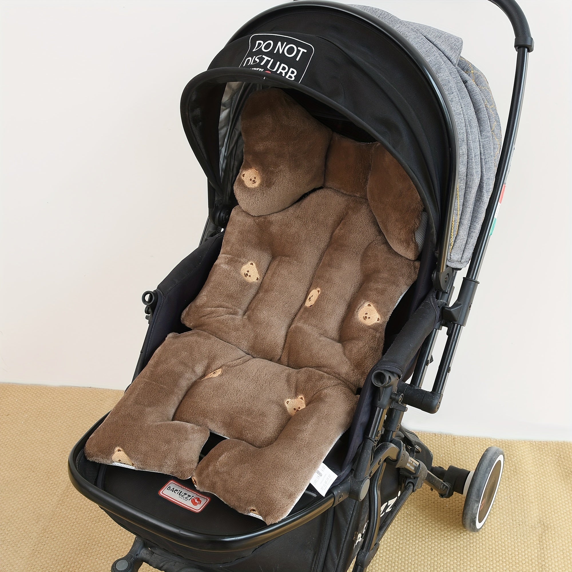 Baby Stroller Cushion Plush Bear Pattern Embroidered Thick Padding Soft Warmth