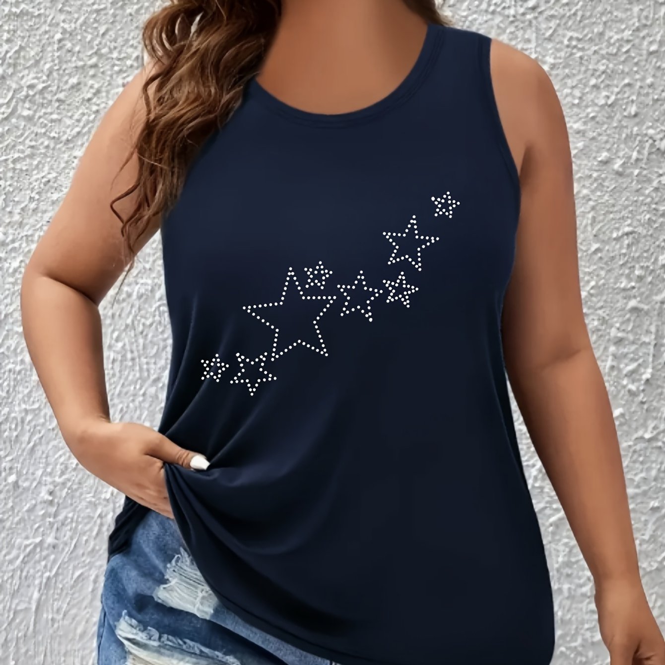 Women's Plus Size Sleeveless Tank Top with Galaxy Star Print Casual Summer Top