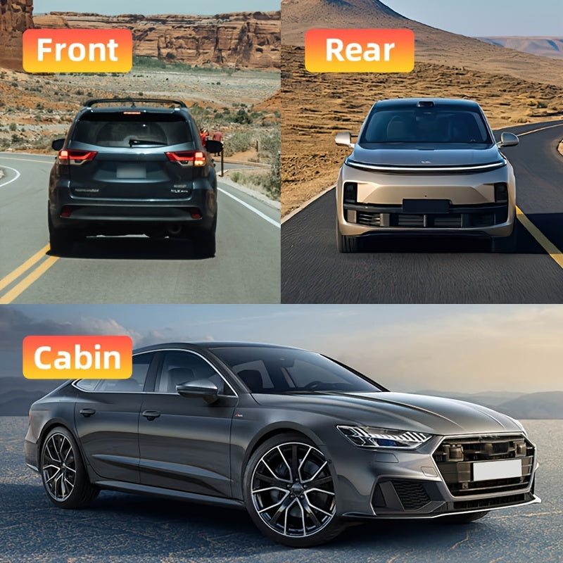 Car Dash Cam 1080P 3-Channel Night Vision Wide Angle Loop Recording Black