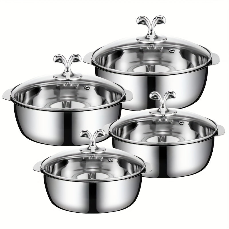 Набор из 8 кастрюль из нержавеющей стали с крышками, безопасных для микроволновки и плиты