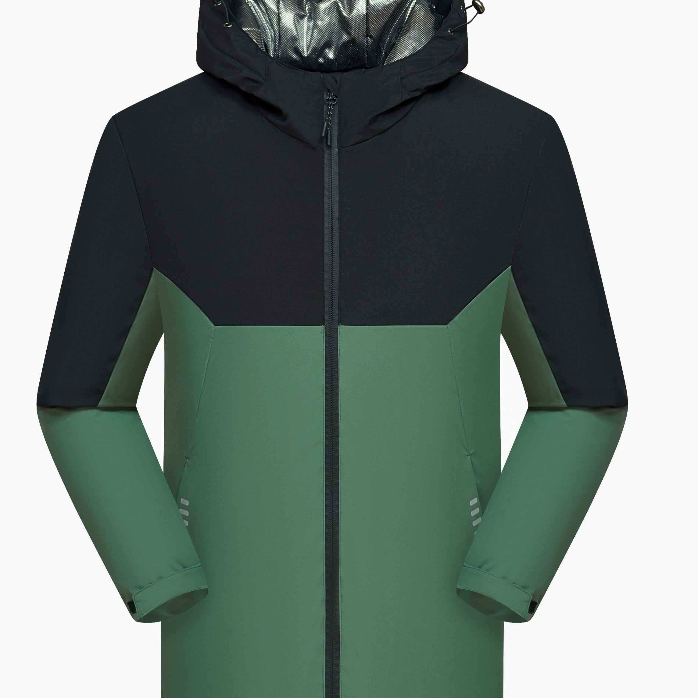 Plus Size Women's Colorblock Long Sleeve Zip Up Hooded Puffy Jacket