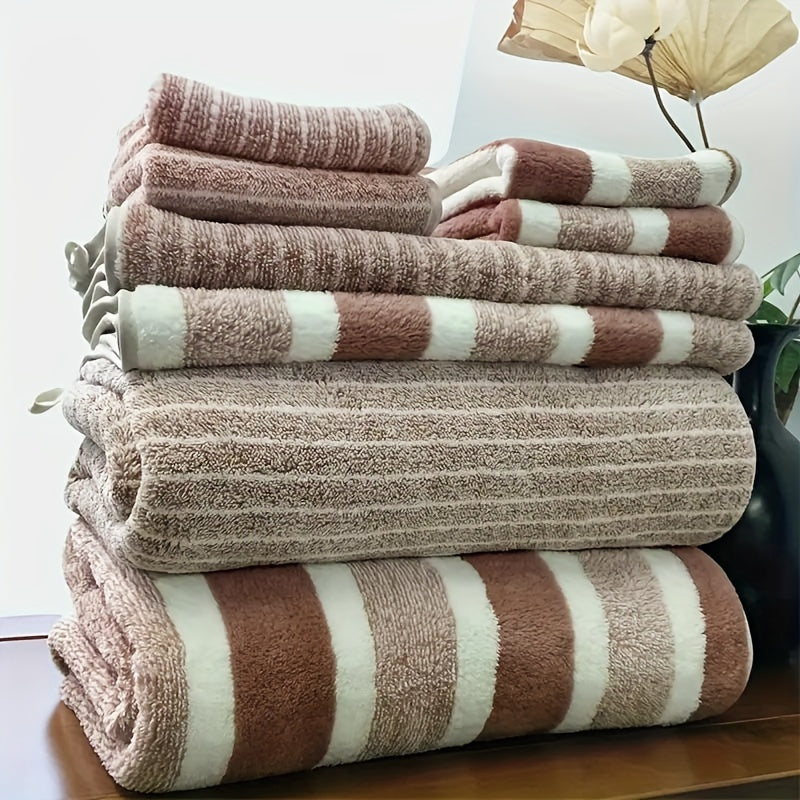 8-Piece Striped Bath Towel Set with Face, Hand, and Bath Towels for Hotel, Travel, Fitness, Yoga