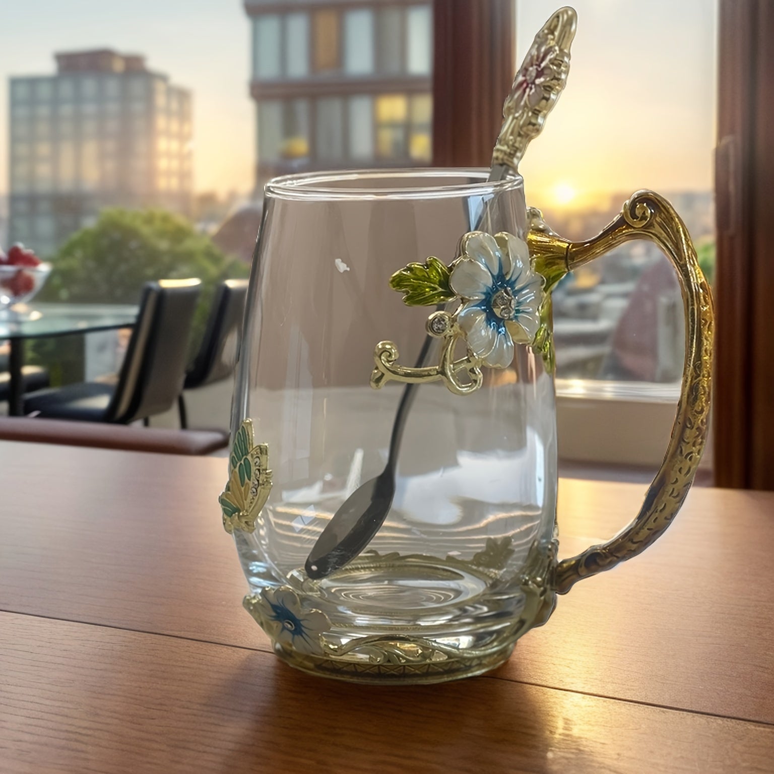 Enamel Flower Tea Cup Set 320ml 350ml for Home Office Gifting