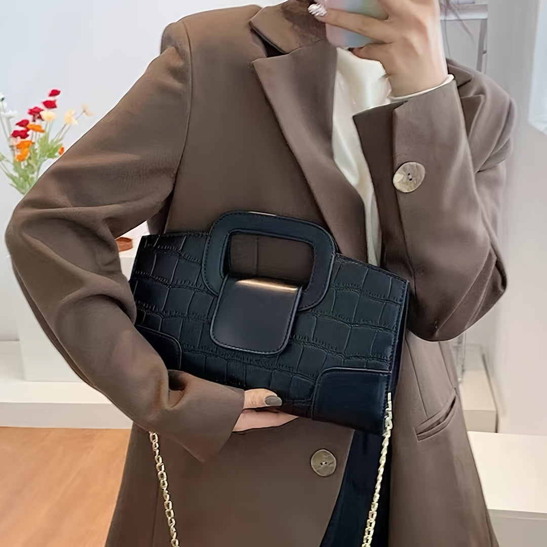 Women's Faux Leather Crocodile Pattern Crossbody Bag with Chain Strap Black or Coffee