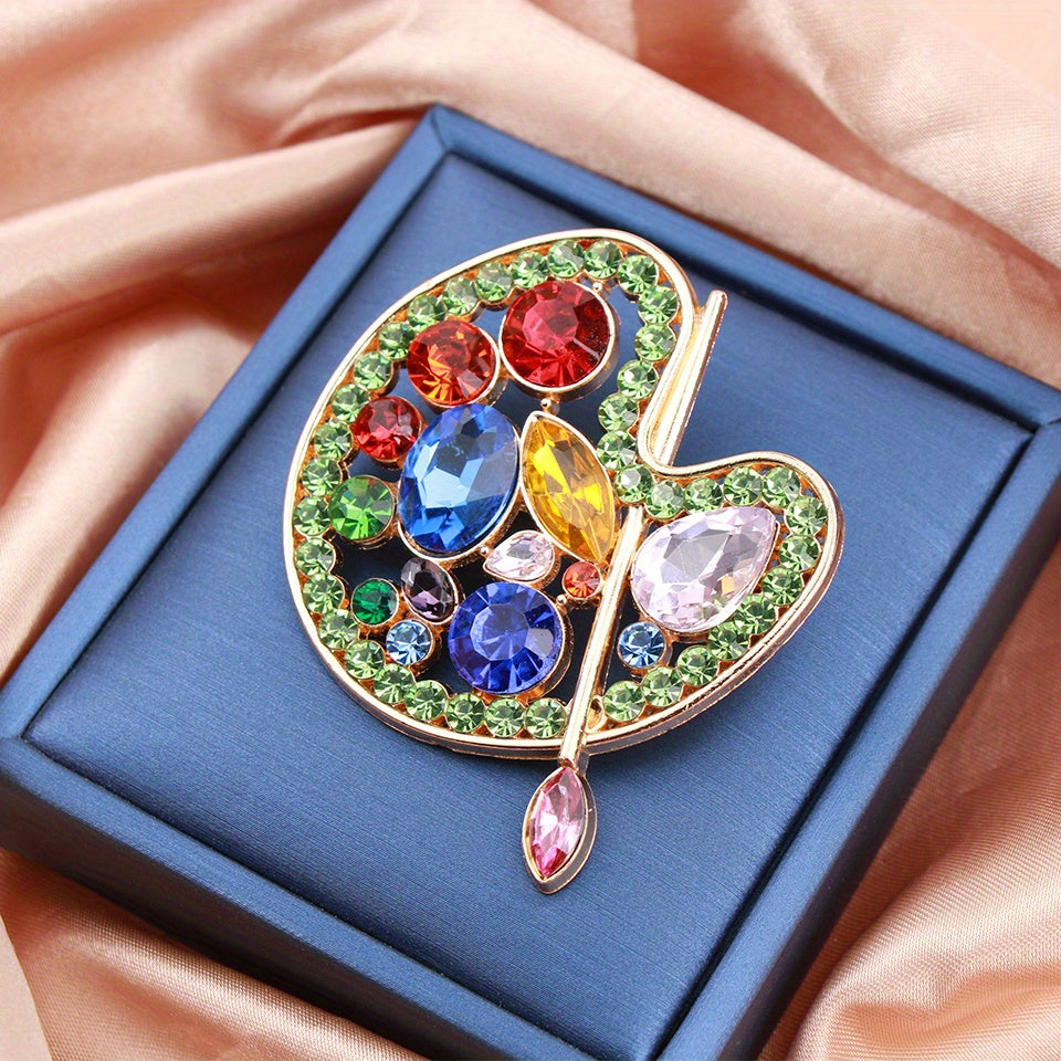 Women's Baroque Style Painter's Palette Brooch with Rhinestones