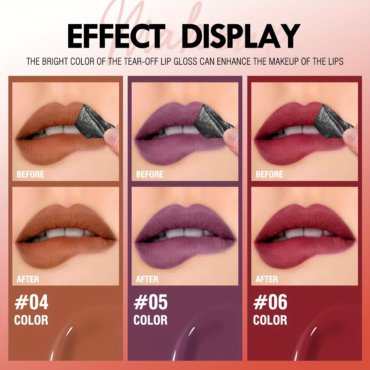 Women Peel-Off Tattoo Lip Gloss Waterproof Long-Lasting Berry Pink Red