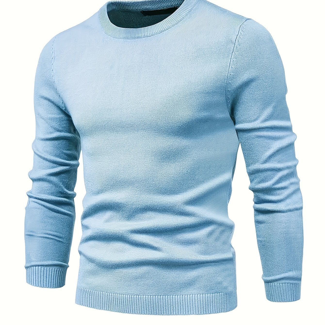 Men's Knit Sweater Fall Winter Solid Color Crew Neck Long Sleeve Medium Stretch Rayon