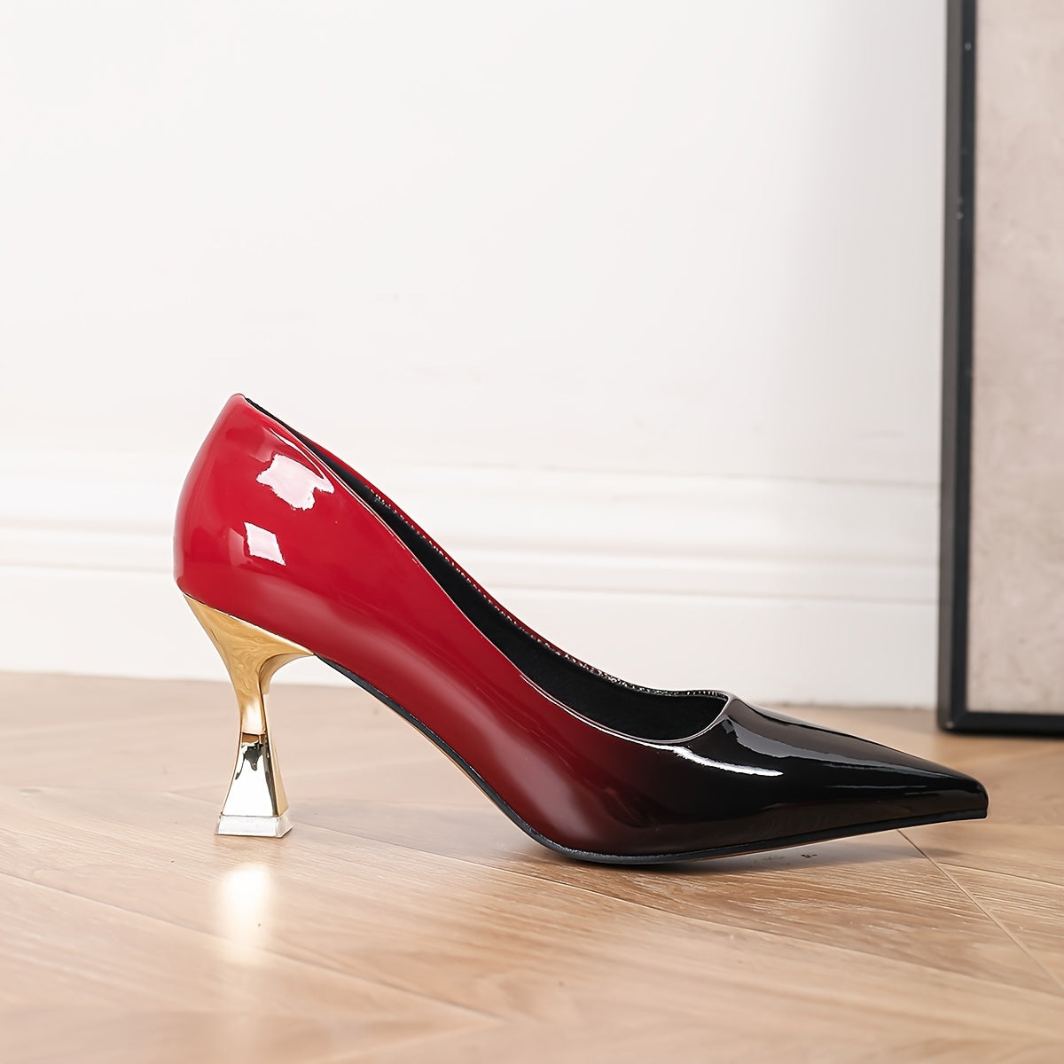 Women's Wine Red High Heels Mid-Heel Pointed Toe Shoes Stylish Comfortable