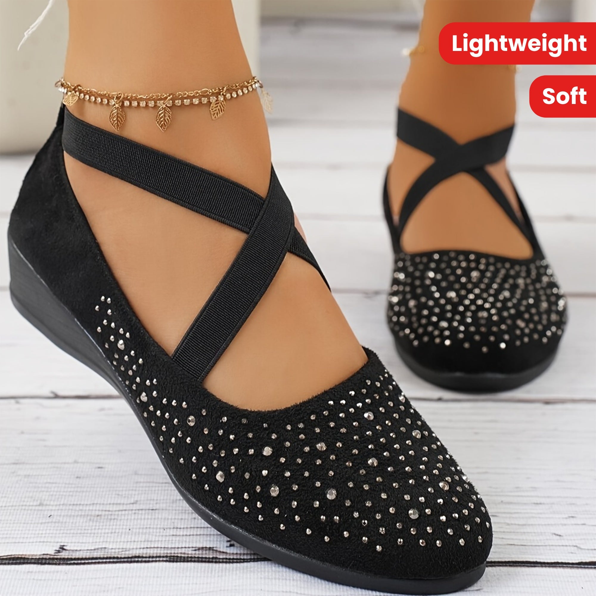 Women's Rhinestone Pattern Slip-On Wedge Shoes Light Comfortable