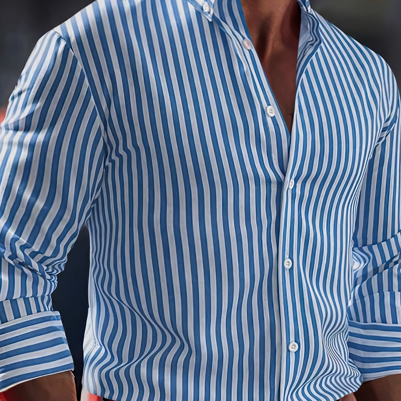 Men's Striped Long Sleeve Shirt Casual Woven Polyester Spandex All-Season Regular Fit