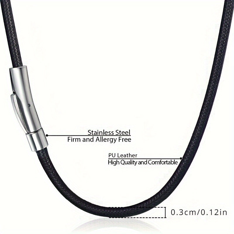 Men's Waterproof Woven Leather Necklace with Snap Closure and Various Widths
