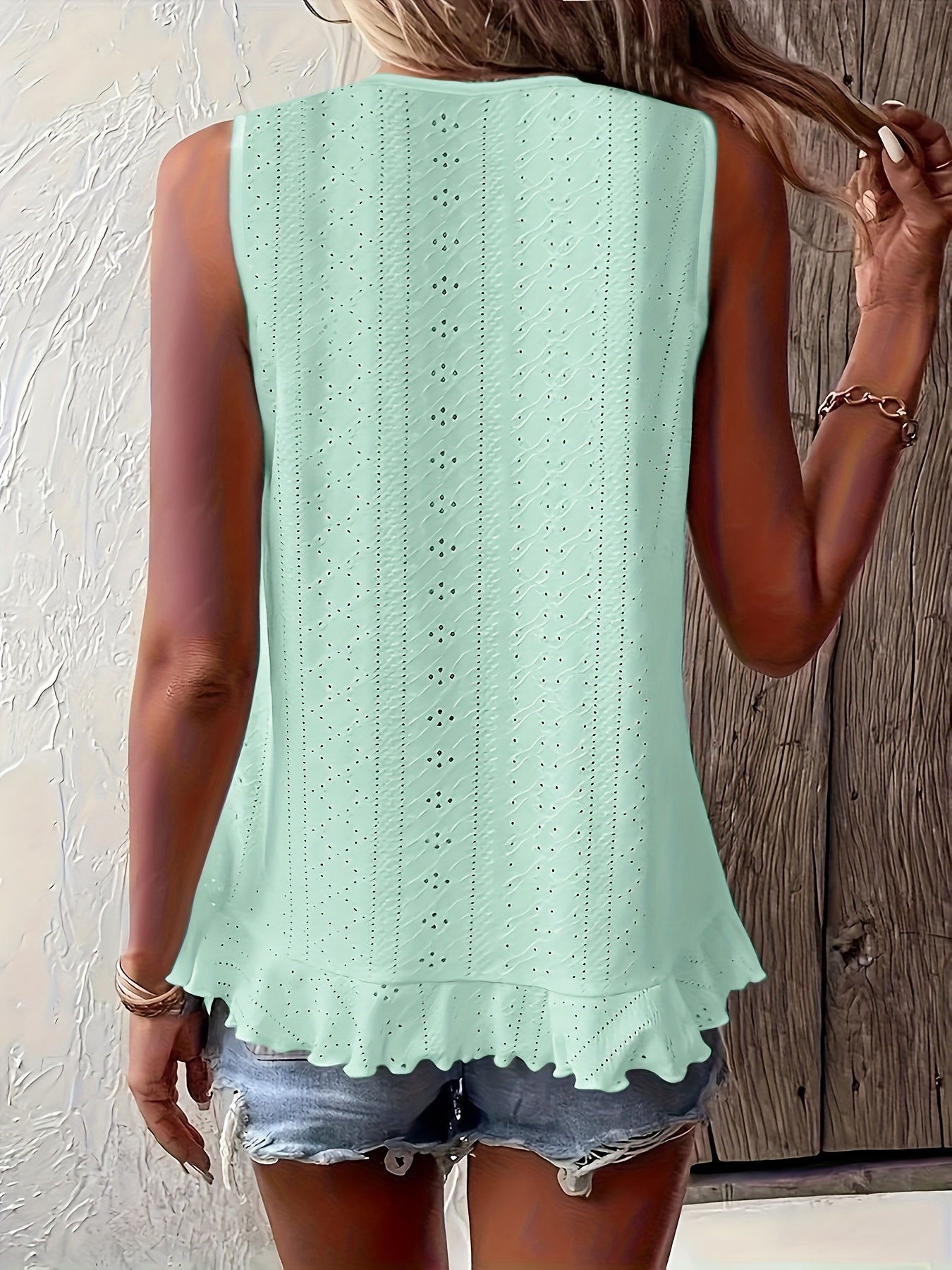 Plus Size Sleeveless Tank Top Ruffled Hem Lace-up Detail Spring Summer Casual