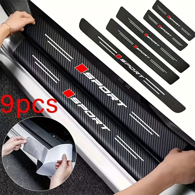 9pcs Carbon Fiber Threshold Protectors Anti-slip Scratch Resistant Car Door Edge Guards
