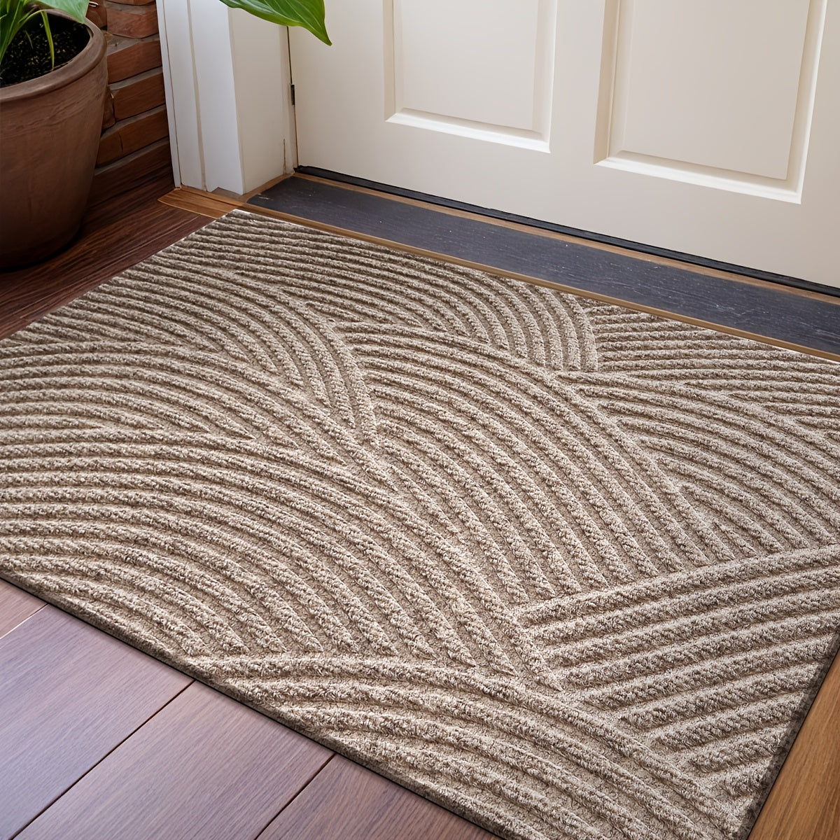 Geometric Striped Non-Slip Absorbent Washable Door Mat for Indoor and Patio