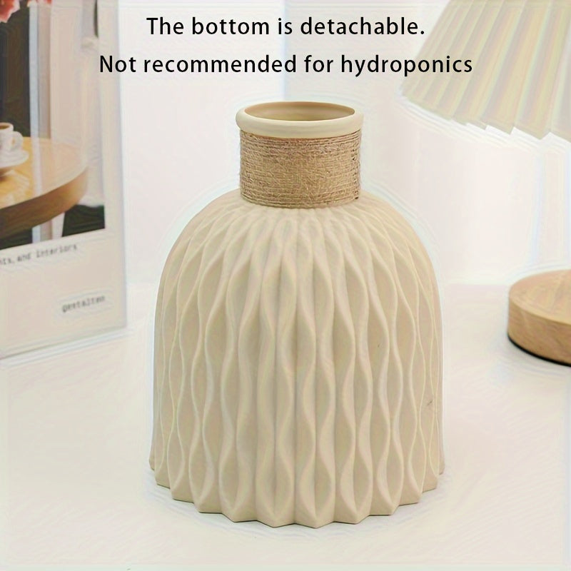 Geometric Ripple Vase Pink White Gray with Bamboo Lid for Living Room and Dining Table