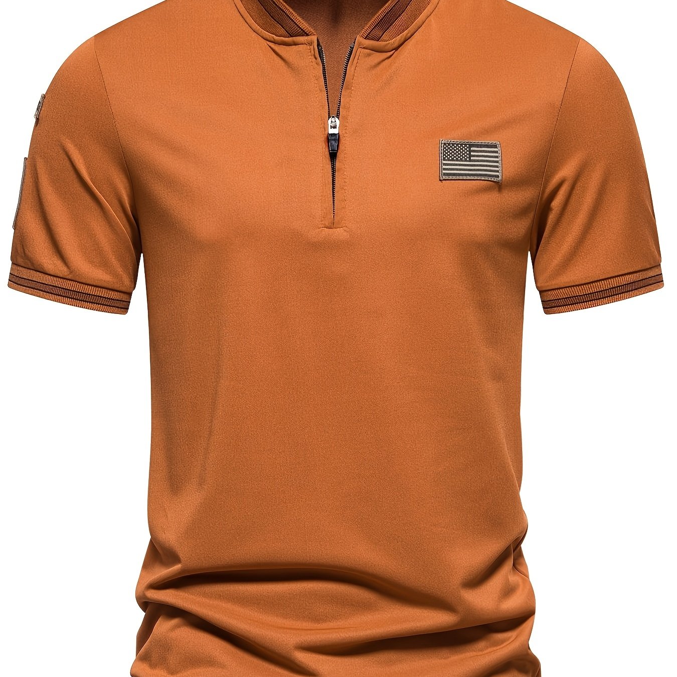 Men's Summer Henley Shirt with Patriotic Flag Design Breathable Polyester Casual Top