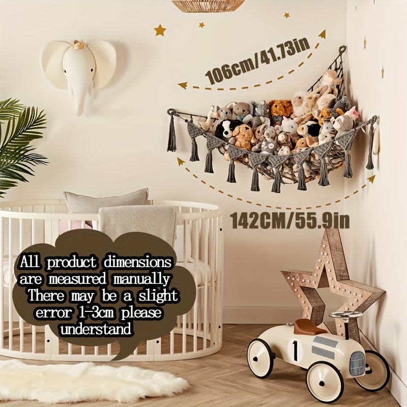 Большая сетка для хранения мягких игрушек: макраме органайзер для плюшевых животных или гамак - идеальное украшение комнаты или праздничный подарок