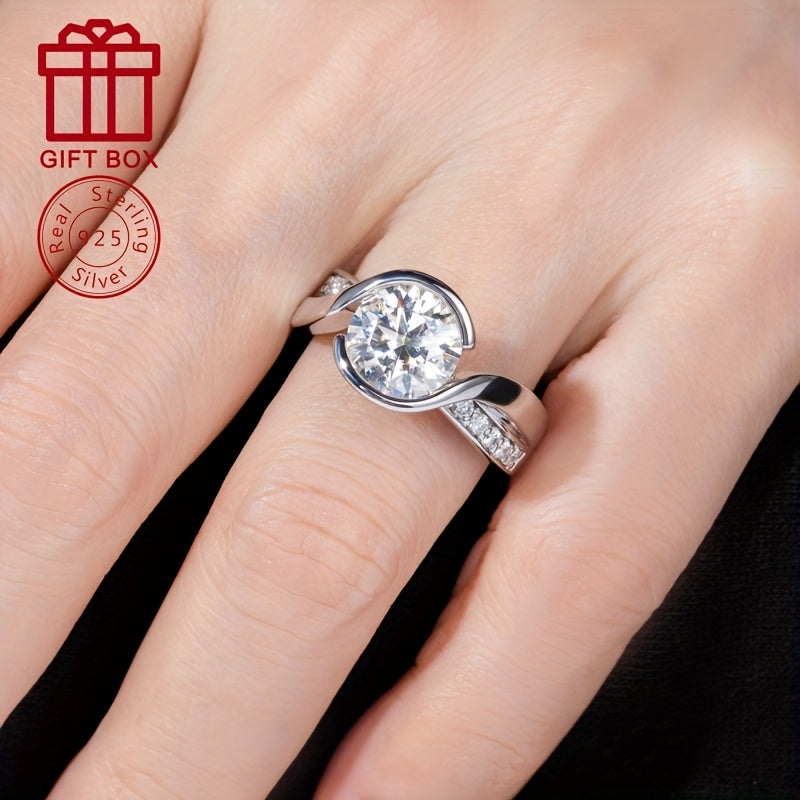 Women's Engagement Ring 9mm Moissanite Half-Set with 3CT Accent Stones in Silver