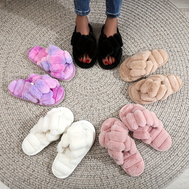 Women Soft Plush Slip-On Slippers Non-Slip EVA Sole Indoor House Shoes