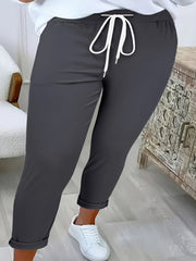 Pantalones largos ajustados para mujeres talla plus, casual, negros