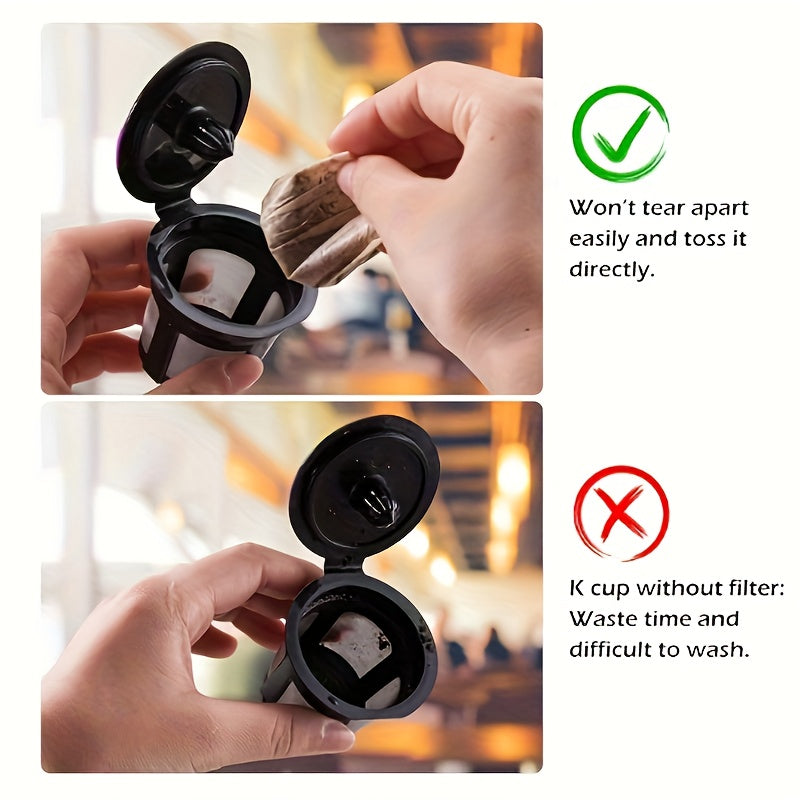 300 ta K-Cup uchun mo'ljallangan bir martalik qog'oz qahva filtrlar, barcha brendlar bilan mos keladigan qayta ishlatiladigan stakan qog'oz filtrlar bilan. Ushbu filtrlar foydalanish va tozalash uchun oson, qahva podi tajribasini muammosiz ta'minlaydi.