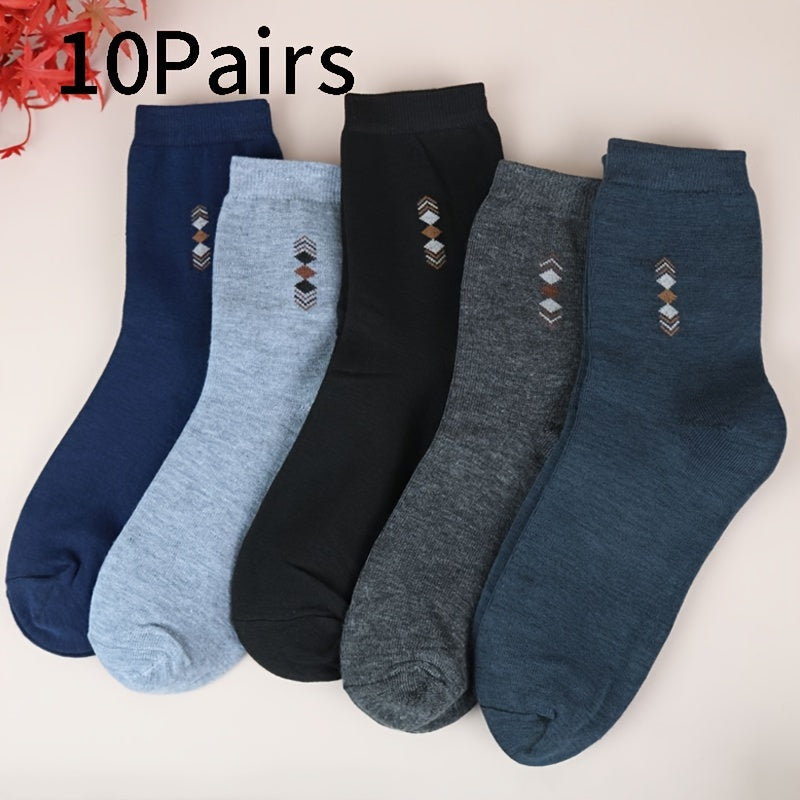 Calcetines de negocios para hombre, 10 pares, hasta la mitad de la pantorrilla, patrón geométrico, poliéster y spandex, duraderos