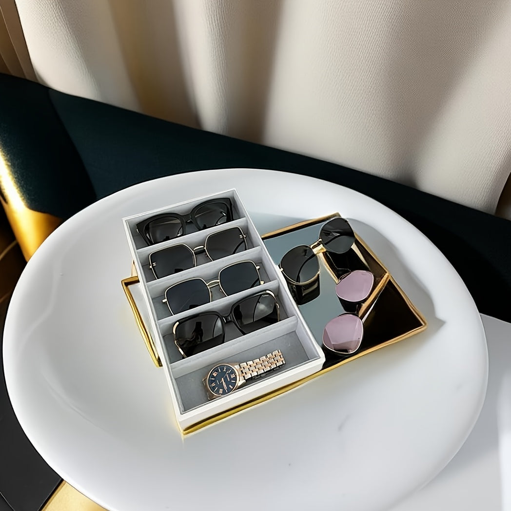 Bandeja de almacenamiento para joyas y gafas, organizador con 5/6 compartimentos, plato de exhibición