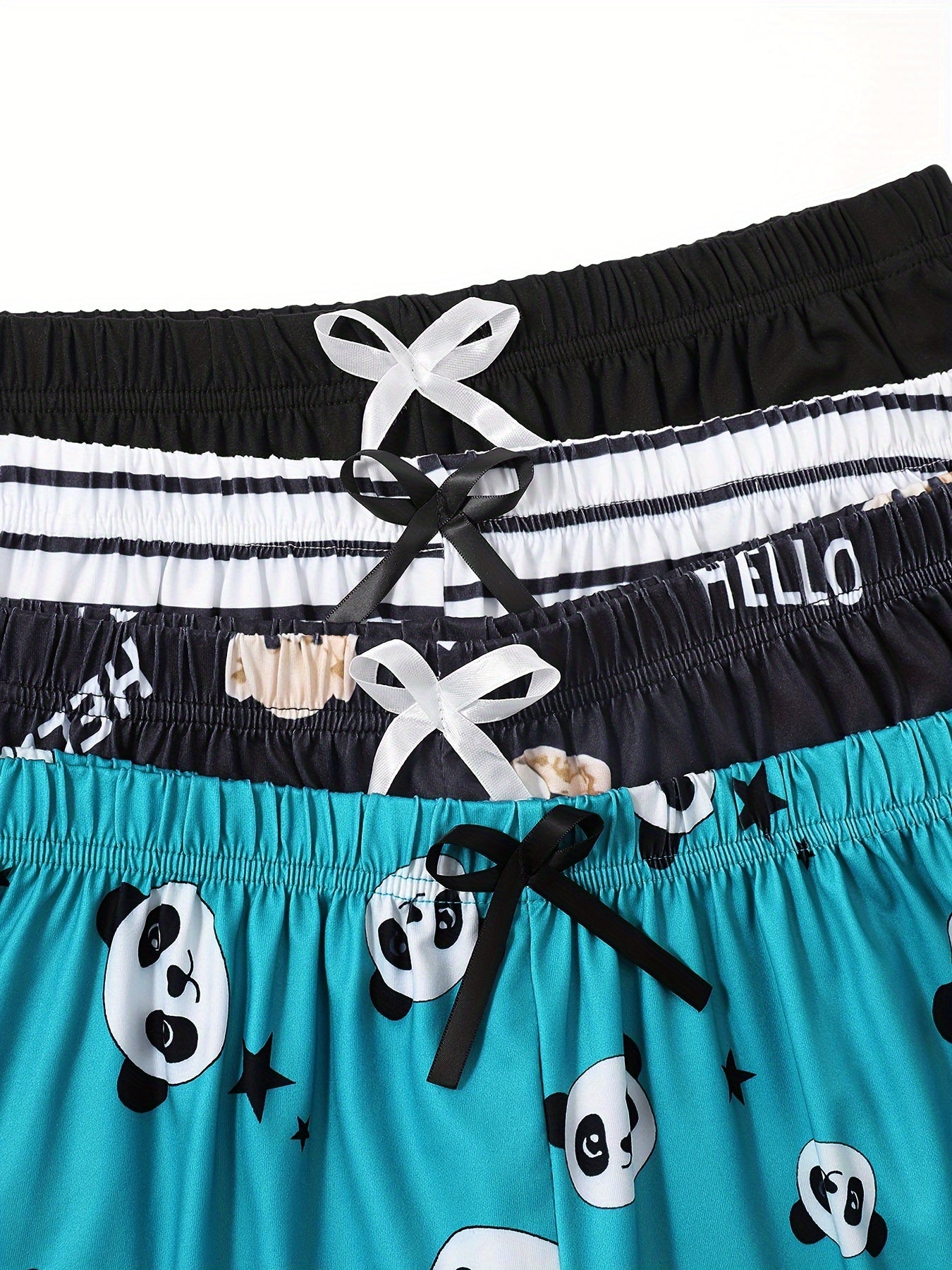 Women's Plus Size Lounge Shorts Cartoon Panda Bear Striped Elastic Waist Sleepwear