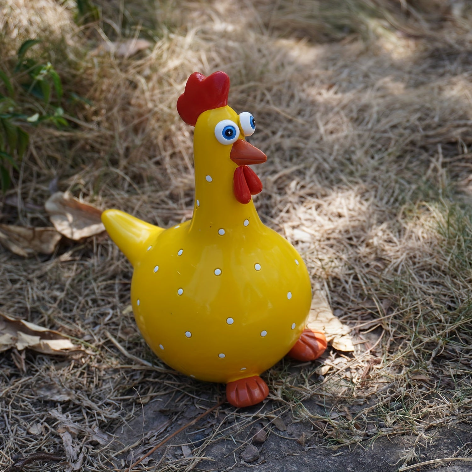 Large-Eyed Polka Dot Rooster Resin Garden Figurine Indoor Outdoor Decor