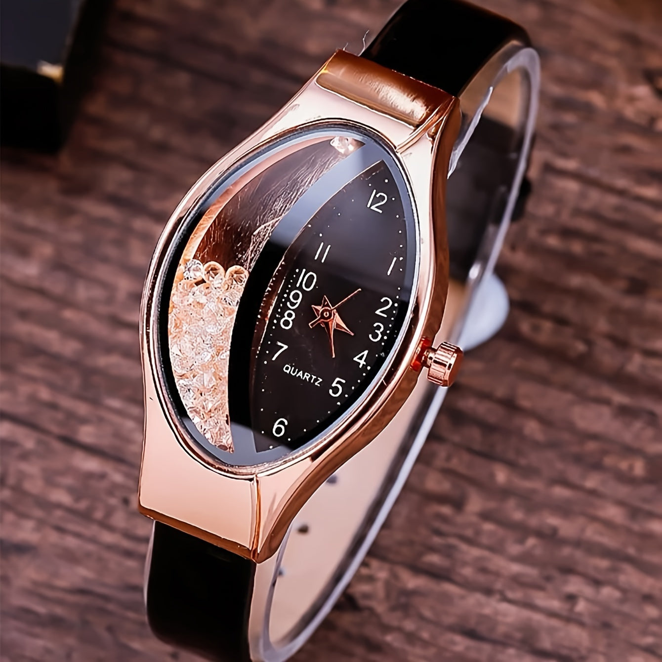 Women's Quartz Watch with Color Block Oval Pointer and Quicksand Dial