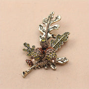 Rangli shisha bargi bilan emalli brosh, vintage ilhomlantirilgan lychee shoxchasi uchun palto pinlari