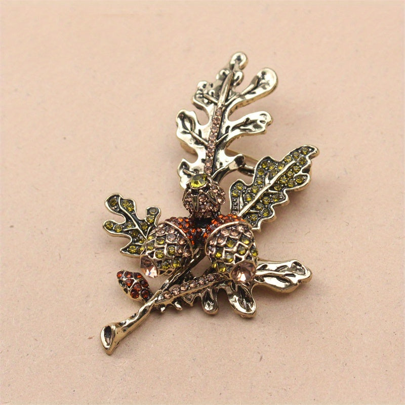 Rangli shisha bargi bilan emalli brosh, vintage ilhomlantirilgan lychee shoxchasi uchun palto pinlari