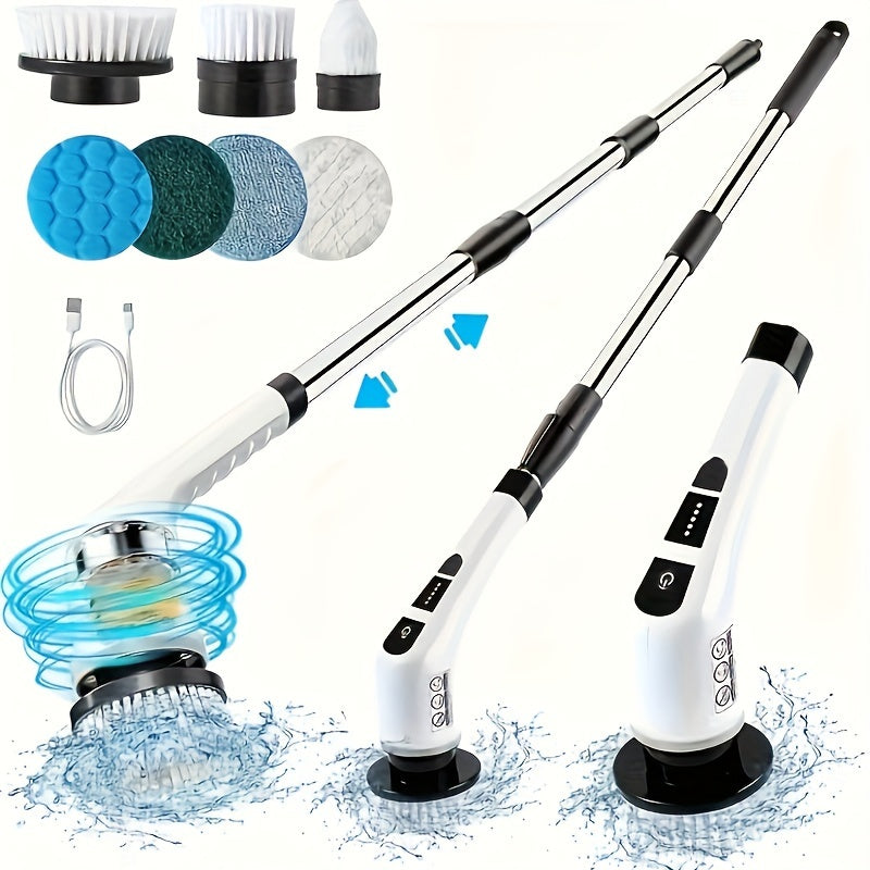 7-in-1 Elektr tozalash choʻpchiq, 7 ta almashtiriladigan boshli, sozlanadigan tutqichli, pol, hojatxona, plitkalar uchun