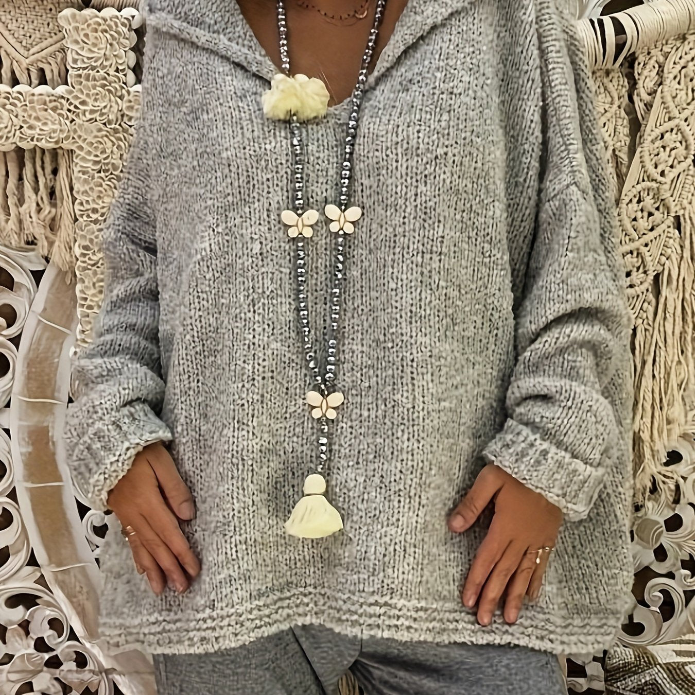Women's Plus Size Solid Color Hooded Sweater Polyester Pullover with Ribbed Details