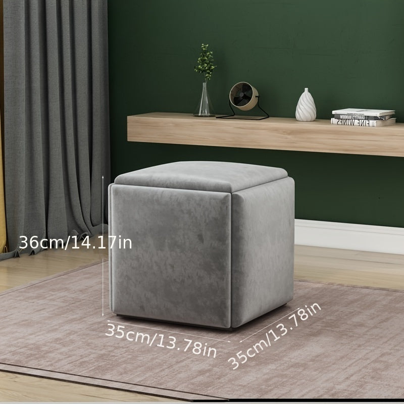 Shimoliy uslubidagi ottoman, yashirin metall ramkali, rang-barang qoplamada 5-in-1 modulli stul, turli muhitlar uchun mukammal - sariq/kulrang/ko'k/yashil va boshqalar.