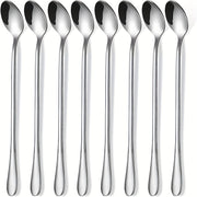 Set of 8 Stainless Steel Long-Handle Spoons for Stirring and Mixing Beverages
