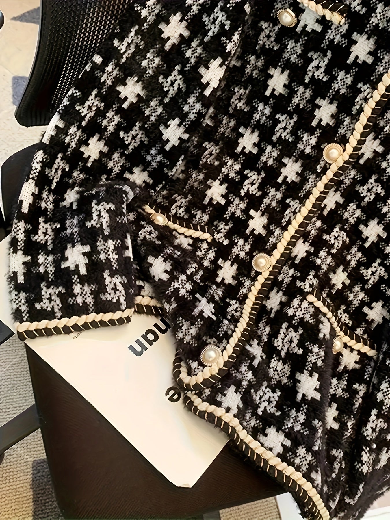 Women's Houndstooth Knit Cardigan Long Sleeve Open Front Fall Spring Casual