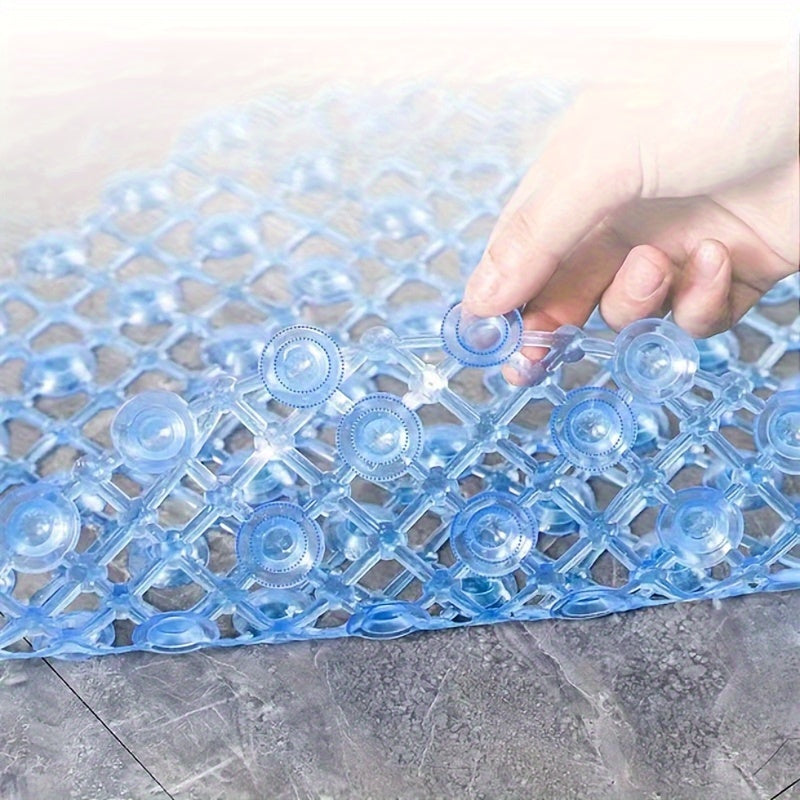 Blue PVC Oval Non-Slip Bath Mat Water Bead Design Soft Comfortable Hand Washable