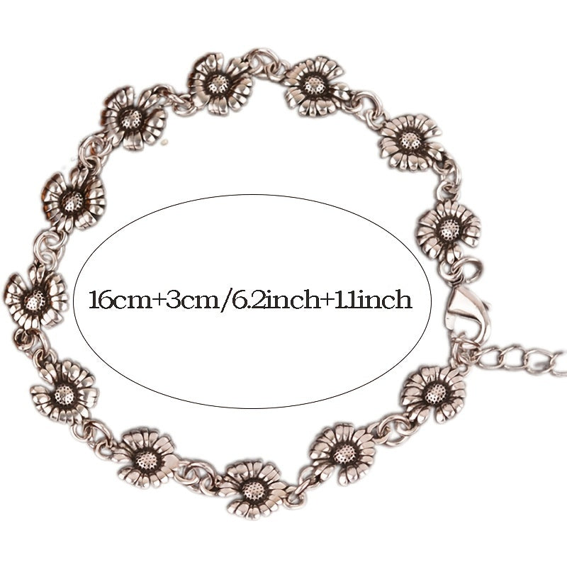 Sterling Silver Sunflower Charm Bracelet for Women with October Birthstone