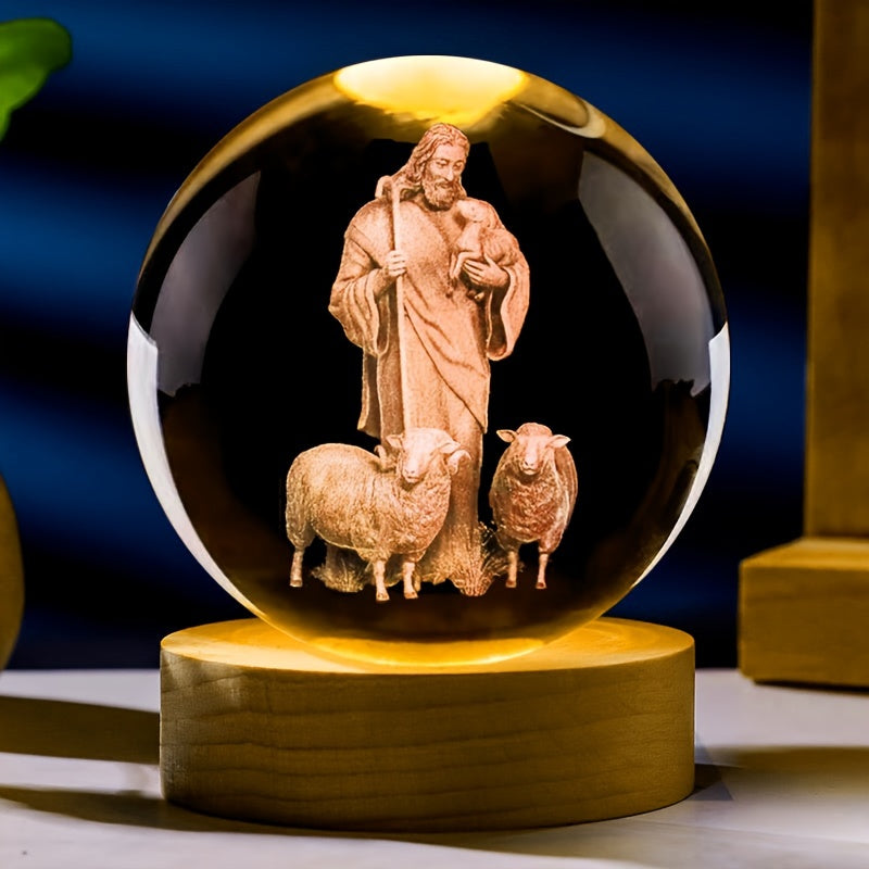 3D Laser Engraved Jesus The Good Shepherd Crystal Lamp Religious Night Light Church Souvenir