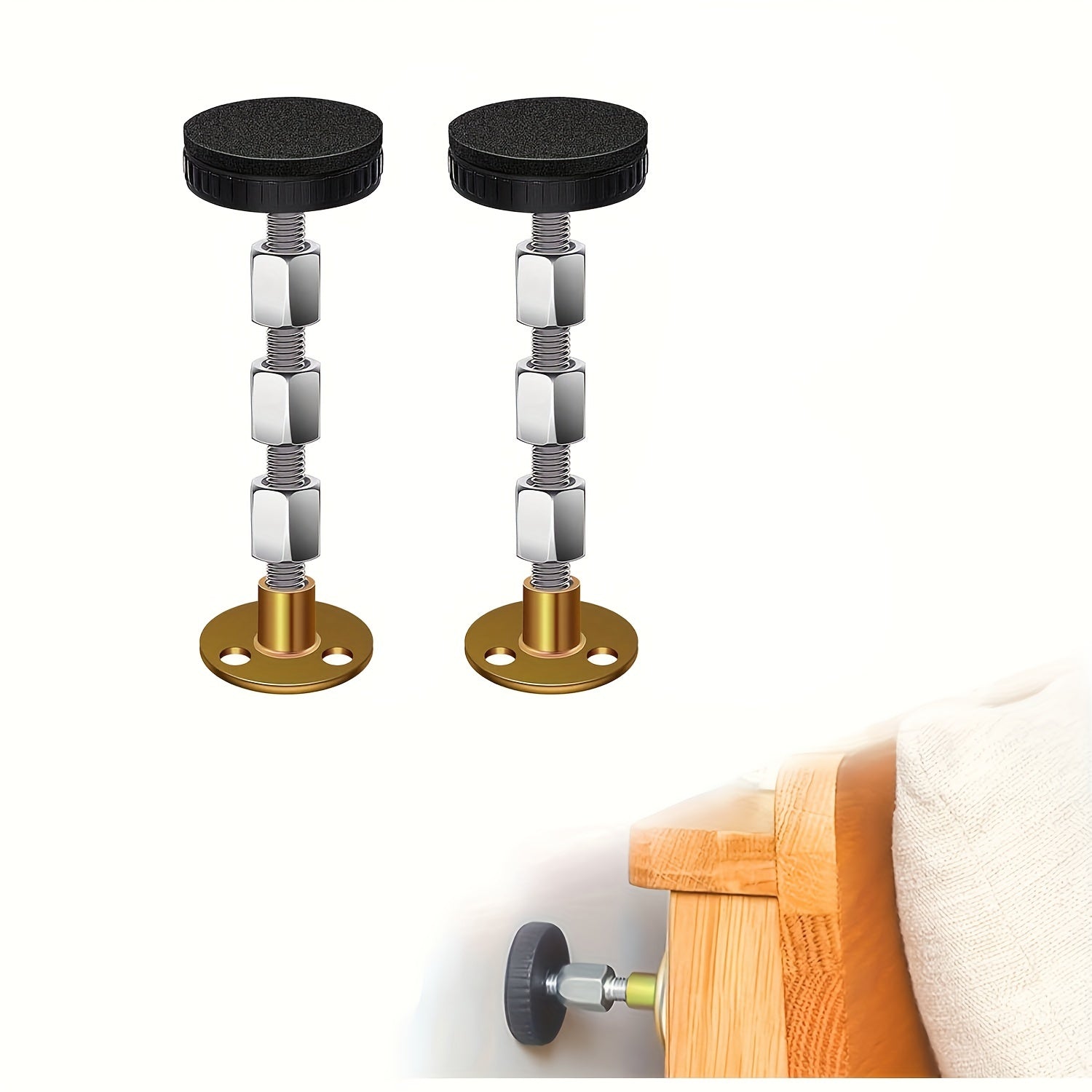 Two-Pack Adjustable Bed Frame Stabilizer Tools with Headboard Stoppers