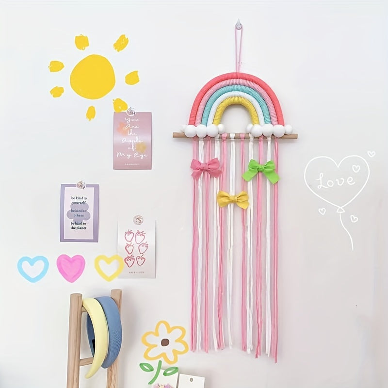 Kids Girls Hair Bow Organizer Fabric Rainbow Boho Chic Nursery Decor