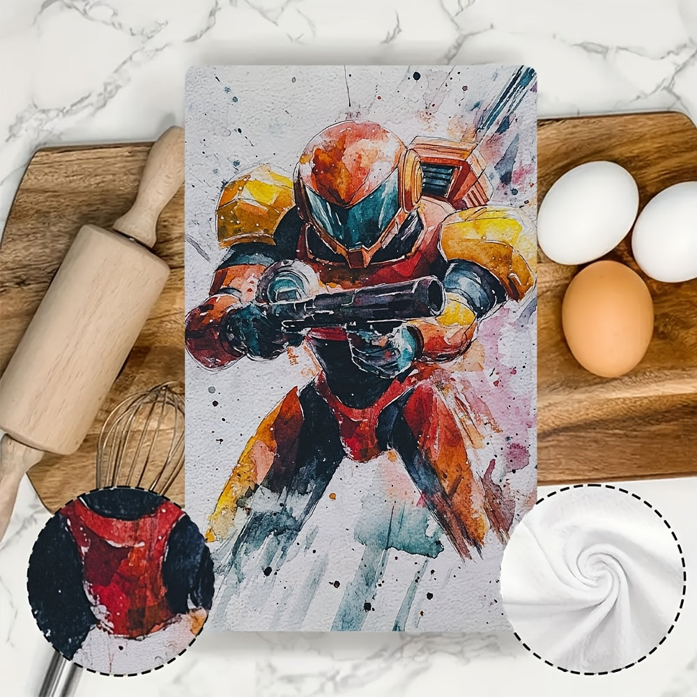 Set of 2 Ultra-Soft Absorbent Kitchen Towels 40x60cm with Samus Aran Design