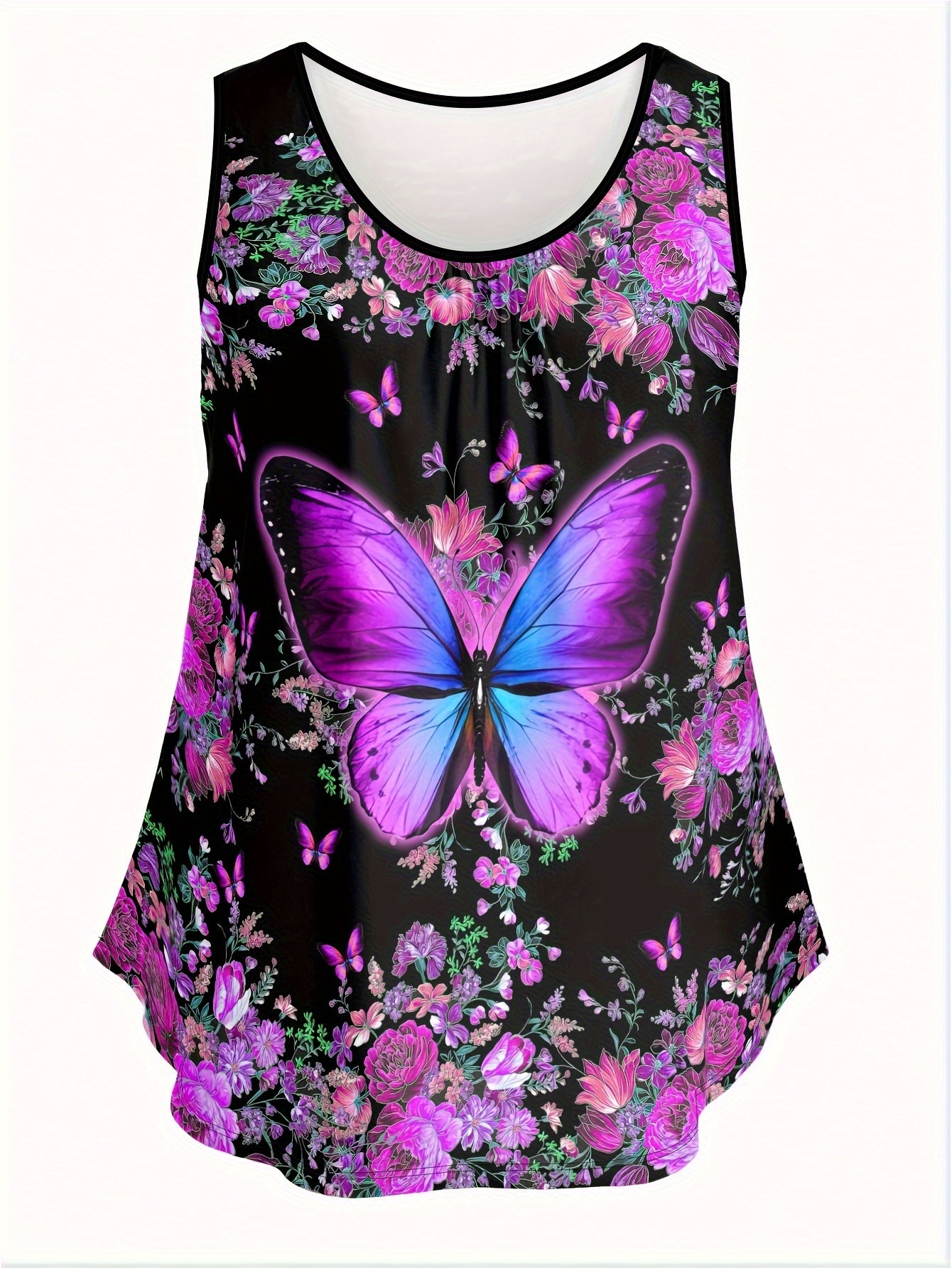 Women's Plus Size Floral Butterfly Print Tank Top Casual Summer Vacation Wear