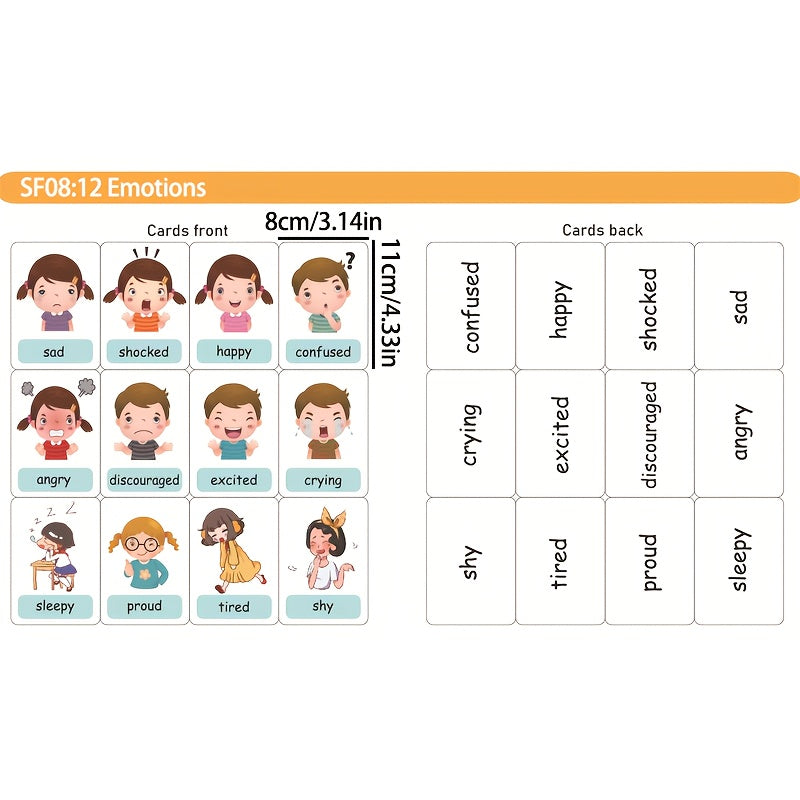 Bolalar uchun mustahkam suv o'tkazmaydigan inglizcha hissiyotlar flash kartalari - O'qish va o'rganish uchun chidamli kartalar, himoya uchun muhrlangan