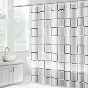 Geometric Pattern Waterproof Shower Curtain with Hooks PEVA Easy Clean Bathroom Decor